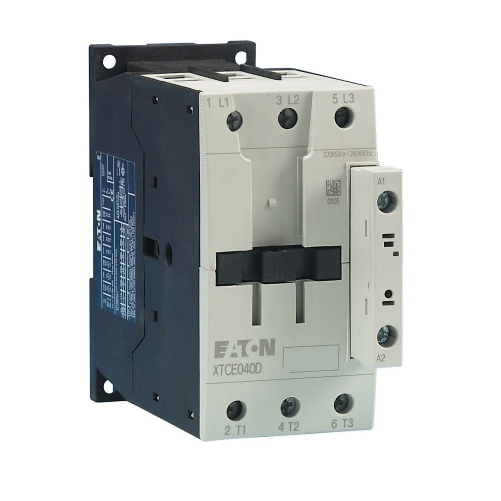 Eaton XTCE040D00B IEC Contactor, 40A, 220 Vac 50 Hz, 240 Vac 60 Hz, 0NO-0NC, 40A, NEW