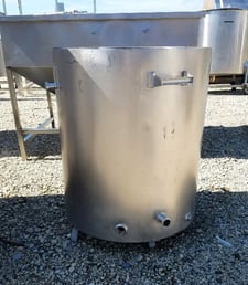 50 gallon Stainless Steel jacketed kettle, on wheels, open top with drop-on lid