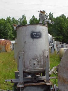 100 gallon Stainless Steel mix tank, agitator is air operated clamp-on mixer