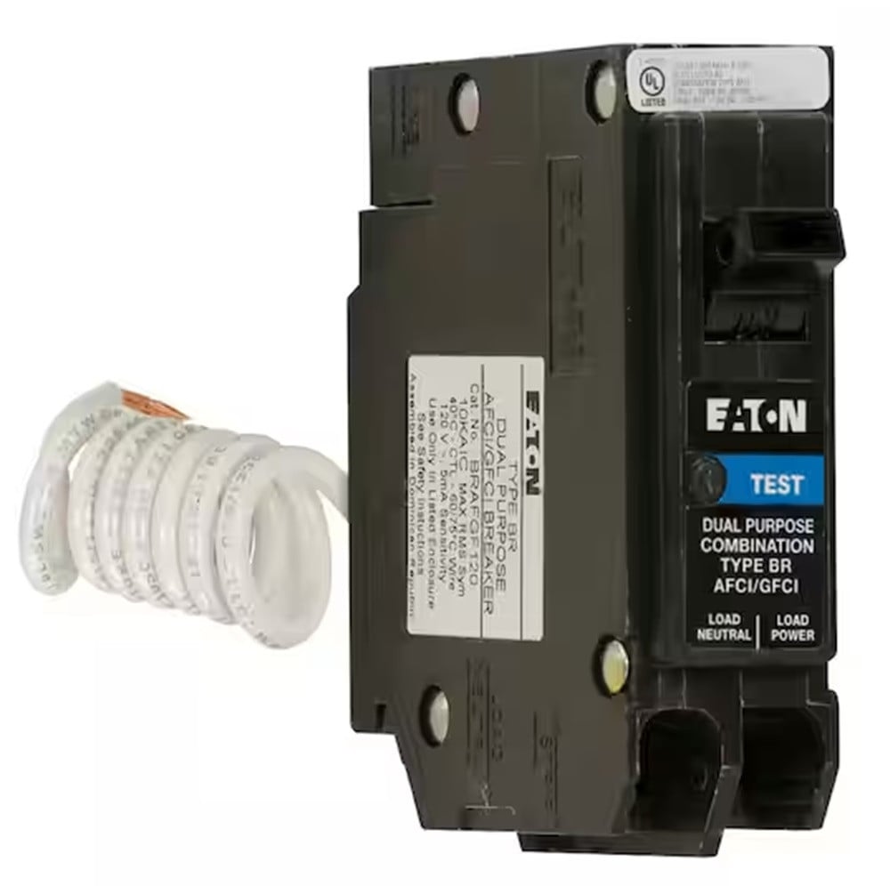 Eaton BRAFGF115CS BR Type 15 Amp Single-Pole Dual Function Arc Circuit Breaker, NEW