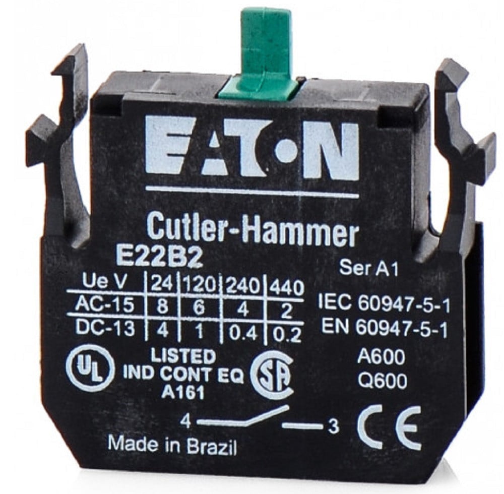 Cutler-Hammer Eaton E22B2 Contact Block, 1NO, Screw Terminals, 6A 110/120V, NEW