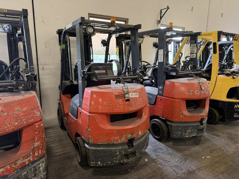 4,500 lb. Toyota #7FGCU25, LP Gas Cushion-Tire Forklift, 189" max. lift height, FSV mast, side shift, 35"