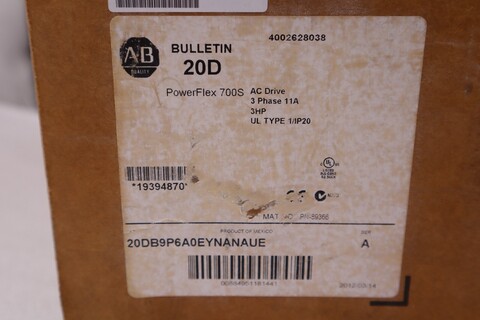 3 HP Allen-Bradley #20DB9P6A0EYNANAUE, powerflex 700s variable frequency d, NEW