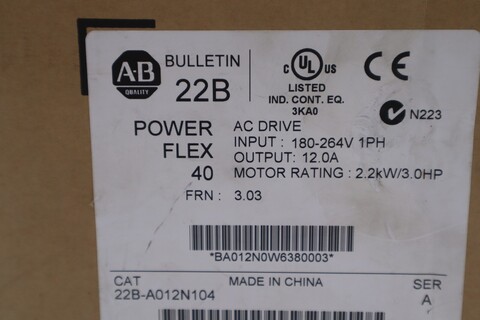 Allen bradley 22b-a012n104 ac drive adjustable frequency powerflex 40 stock 4690