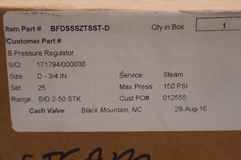 Cash valve bfdsssztsst-d size 3/4' ' new type b 150 psi stock 4278