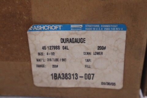 Ashcroft 45-1279-ss-04l/ 45 1279ss 04l 200# pressure gage stock #gf1373