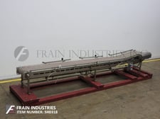 16" wide, Stainless Steel, incline Delrin belt conveyor, 23" high infeed, 130" long horizontal run