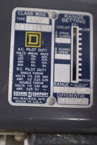 Square D 9012ADW1/ 9012 ADW-1 Piston Pressure Switch - STOCK GF715A
