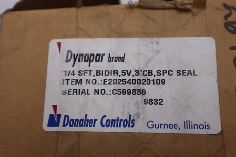 Dynapar Control Encoder E202540020109 1/4 sft Bidir 5V 3' CB SPC STOCK K-3576