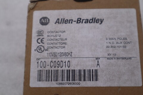 New open box allen bradley 100-c09d10 contactor iec 9 amp 3 pole stock b-1385