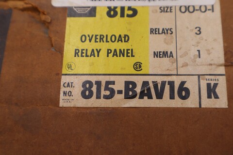 New allen bradley 815-bav16 overload relay panel ser. k, 815bav16 stock 2375