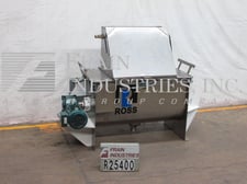 25 cu.ft. Ross #42N-25, 304 Stainless Steel, double ribbon blender w/bag break station with lid, 4" bottom