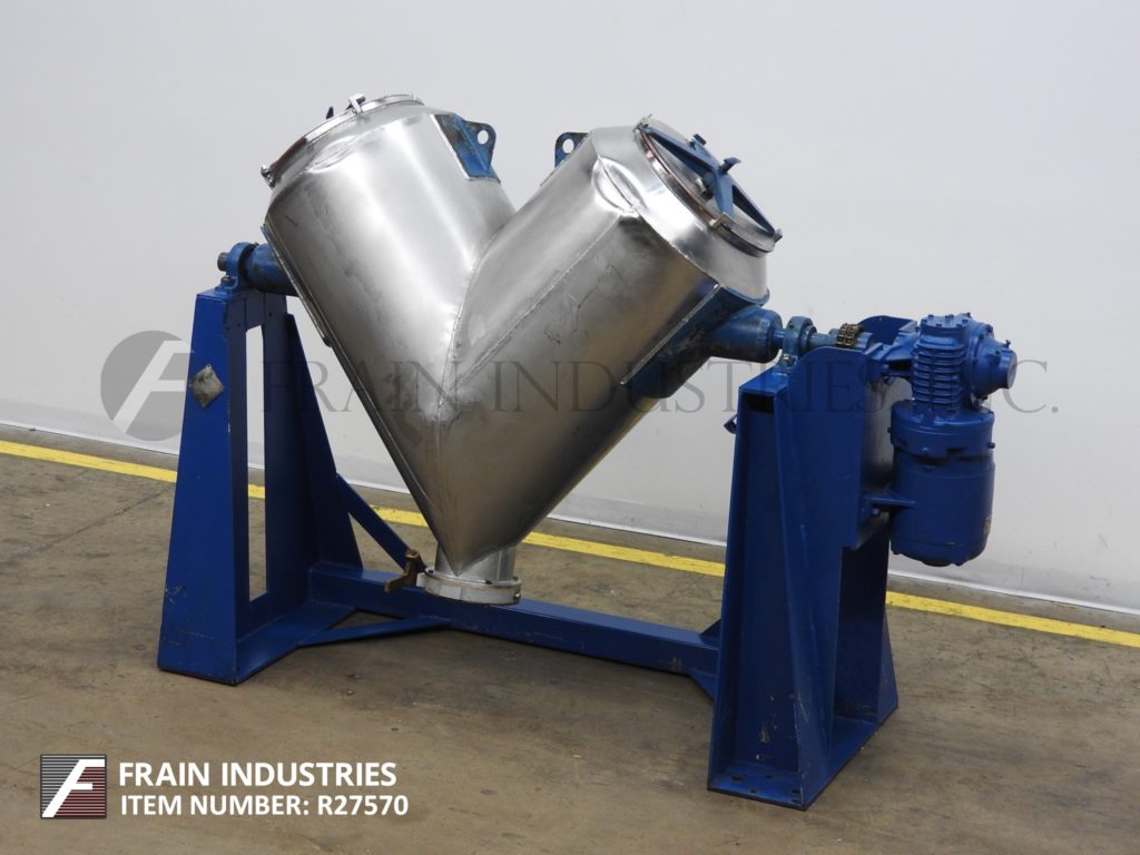10 cu.ft. Patterson, 304 Stainless Steel, twin shell mixer, 3 HP, bolt down covers, 8" ID butterfly valve
