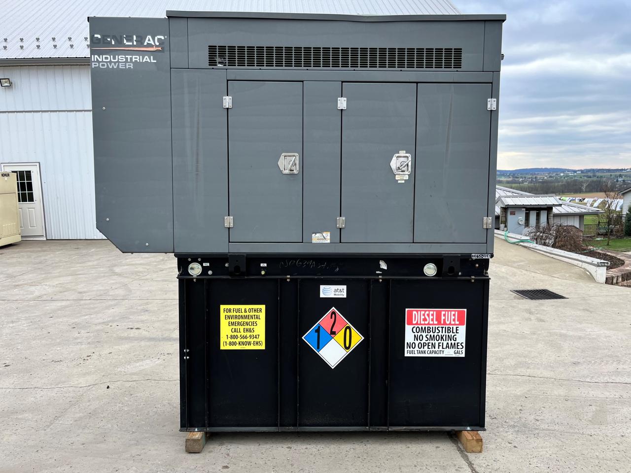 48 KW Generac #0060720, diesel generator set, 120/240 Volts, 1 phase, FPT engine, sound attenuated enclosure