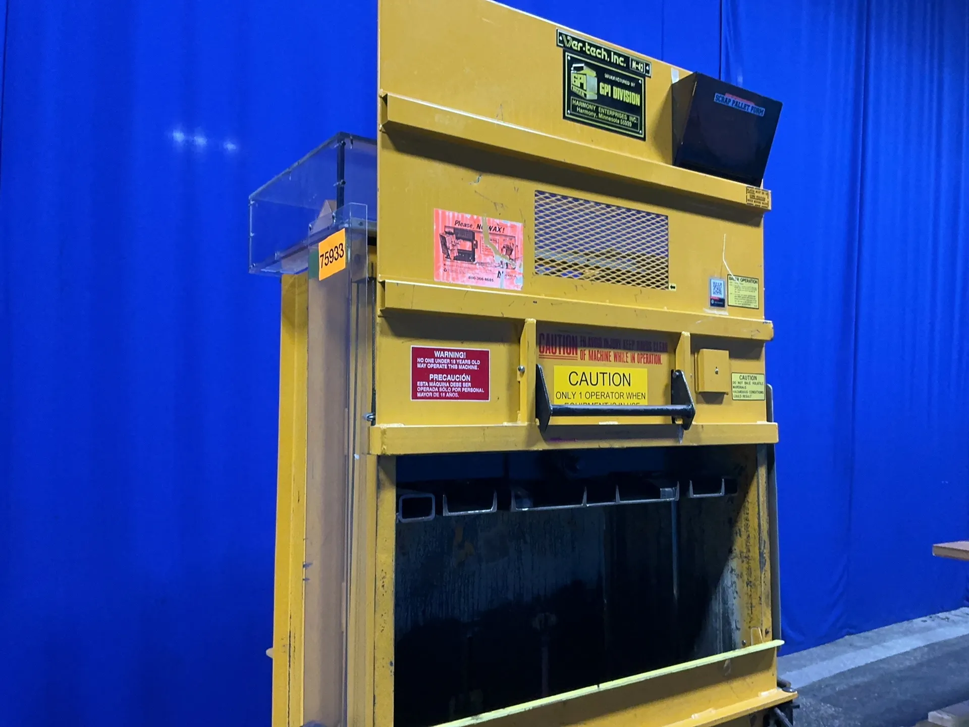 20" x 40" GPI Divison #M42BC, baler, 1-1/2 HP, 3450 RPM