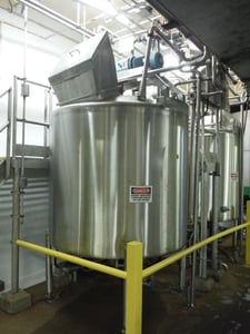 1200 gallon Feldmeier, 304 Stainless Steel mixing tank, 72" diameter x 64" straight wall, dish style bottom