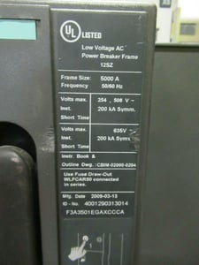 5000 Amps, Siemens, WLF3A350 WLF3A3501EGAXCCCA, WL breaker