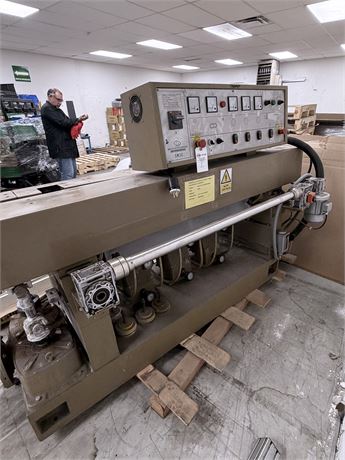 Hilditch Enterprises, straight line glass edging & polishing machine, (3) cup wheel spindles, 1/2" thick
