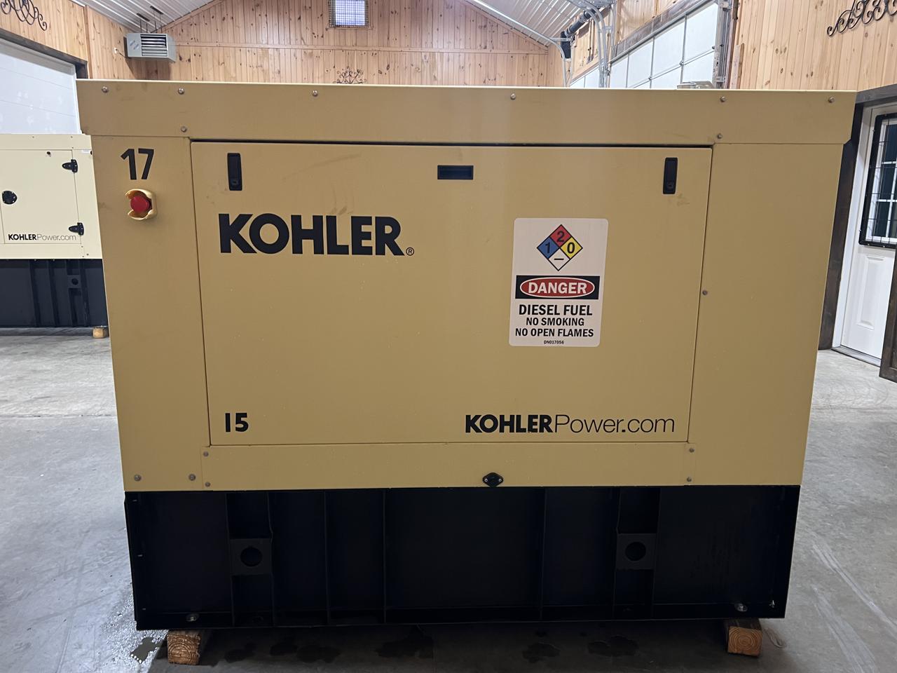 15 KW Kohler #15REOZK, diesel generator set, 120/240 Volts, 1-phase, KDI1903ESM engine, sound attenuated
