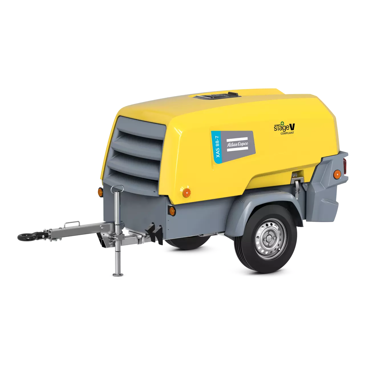 174 cfm, 100 psig, Atlas Copco #XAS-185-100, Air Compressor, 44 HP 4-cylinder Kubota diesel engine, 3000 RPM
