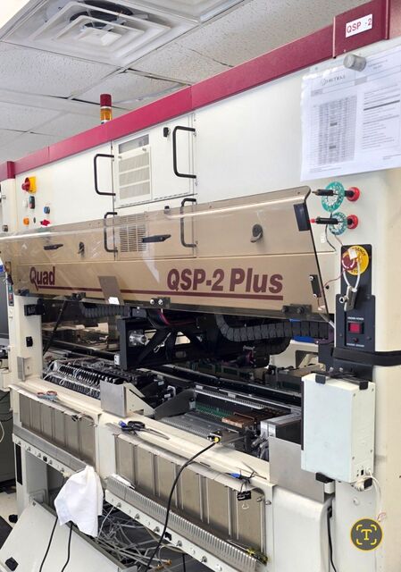Quad, complete inline SMT production line, #UP100 stencil printer, #IV-C/90 & #QSP-2-Plus pick and place