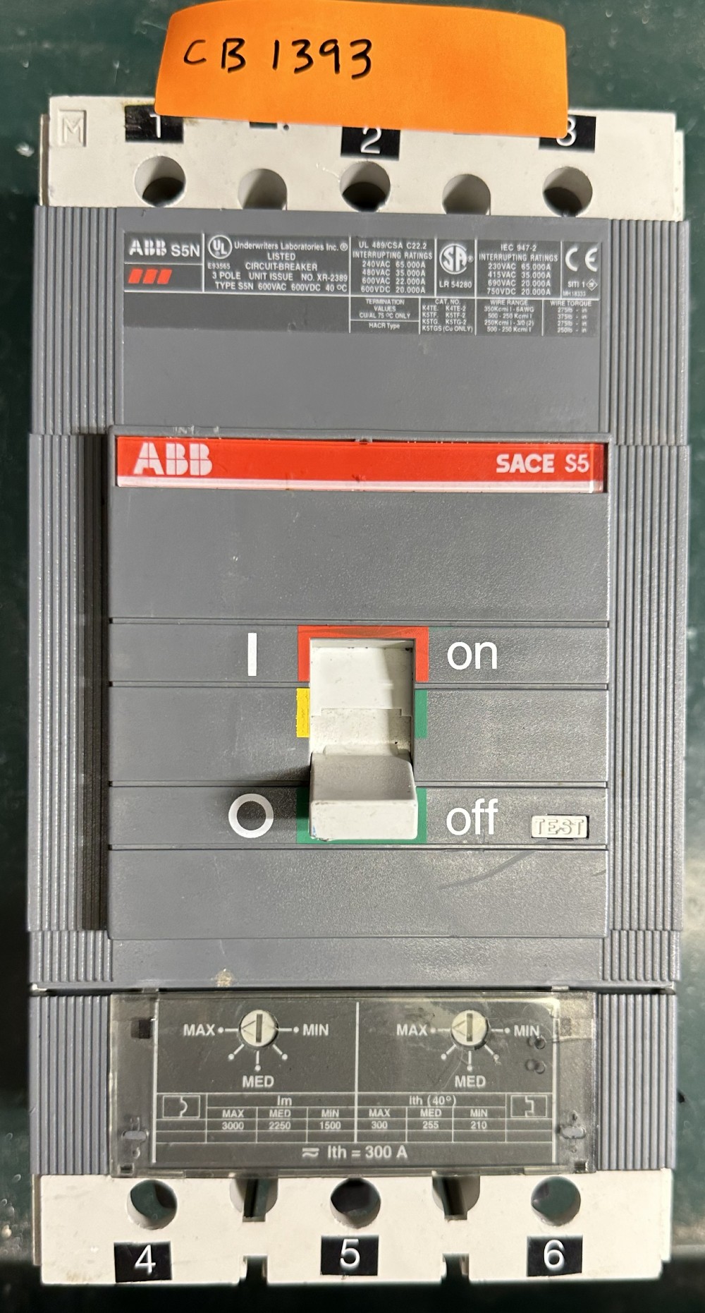 300 Amps, ABB, Molded Case Circuit Breaker, 3-Pole, 600V AC / 600V DC Max., Adjustable Thermal Magnetic Trip