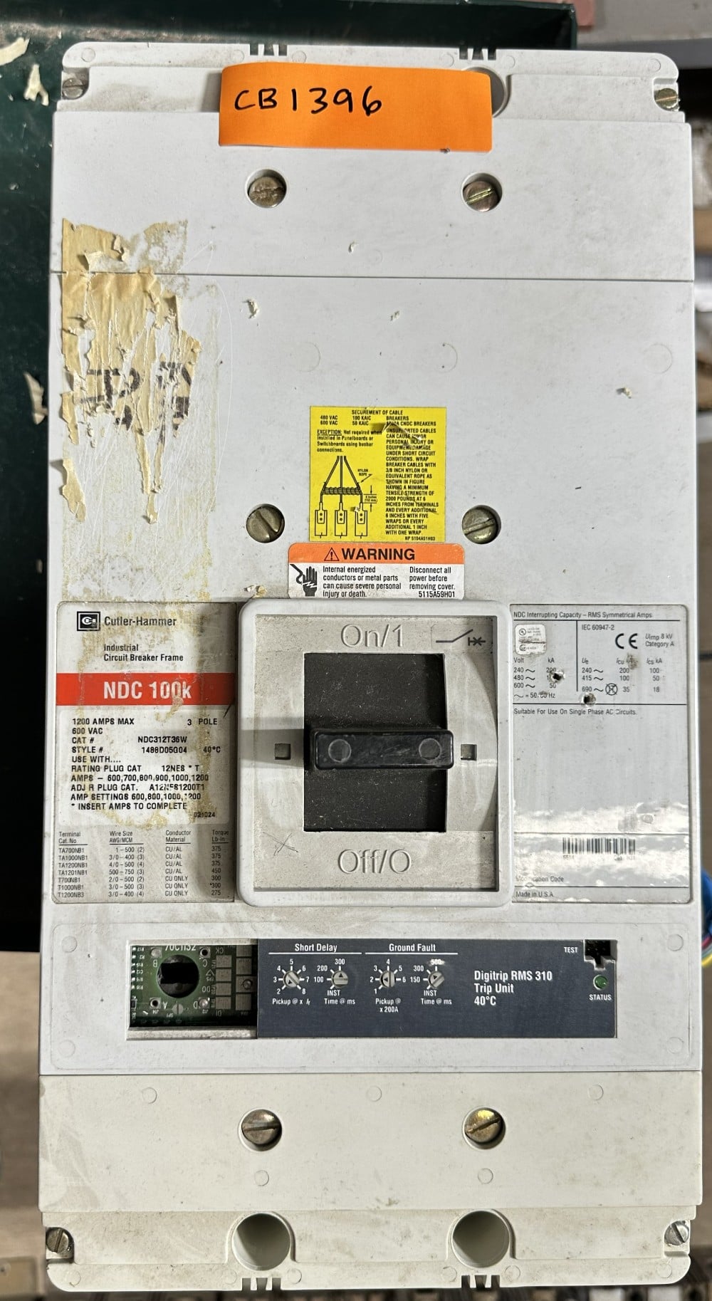 1200 Amps, Cutler-Hammer / Cutler Hammer, Molded-Case Circuit Breaker, 3-Pole, 600V Max., INDUSTRIAL