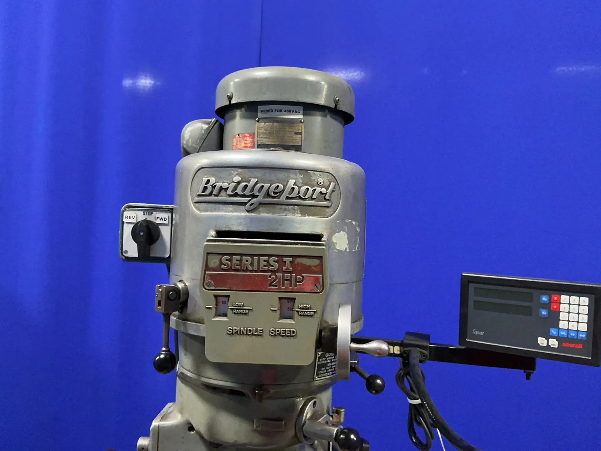 Bridgeport #Series-I, vertical mill, 9" x 42" table, 2 HP, Topaz digital read out, 220/230/440/460 V.