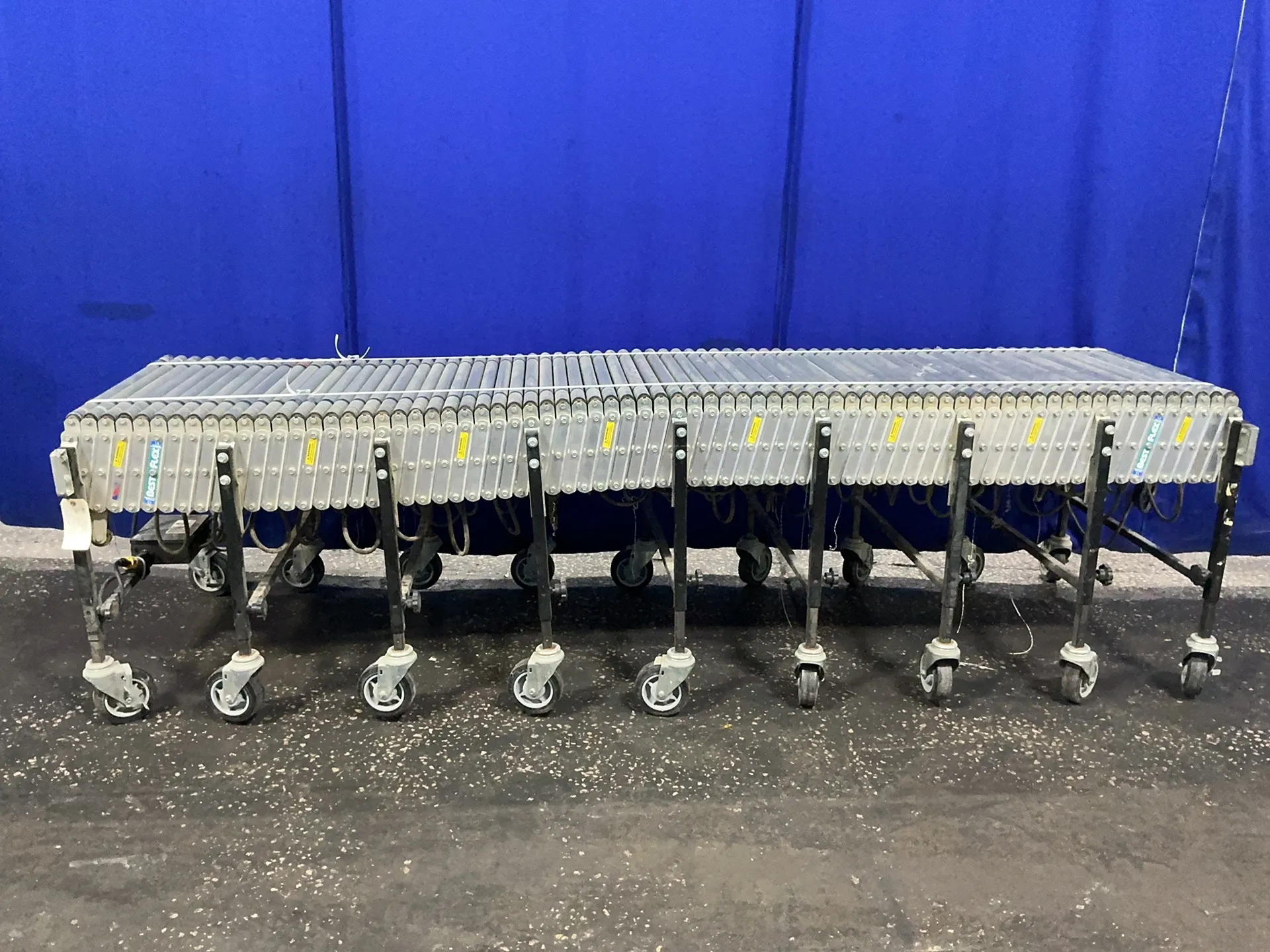 28" wide x 30' long Best Flex #1.5-Power, powered accordion conveyor, 28" x 1.5" rollers