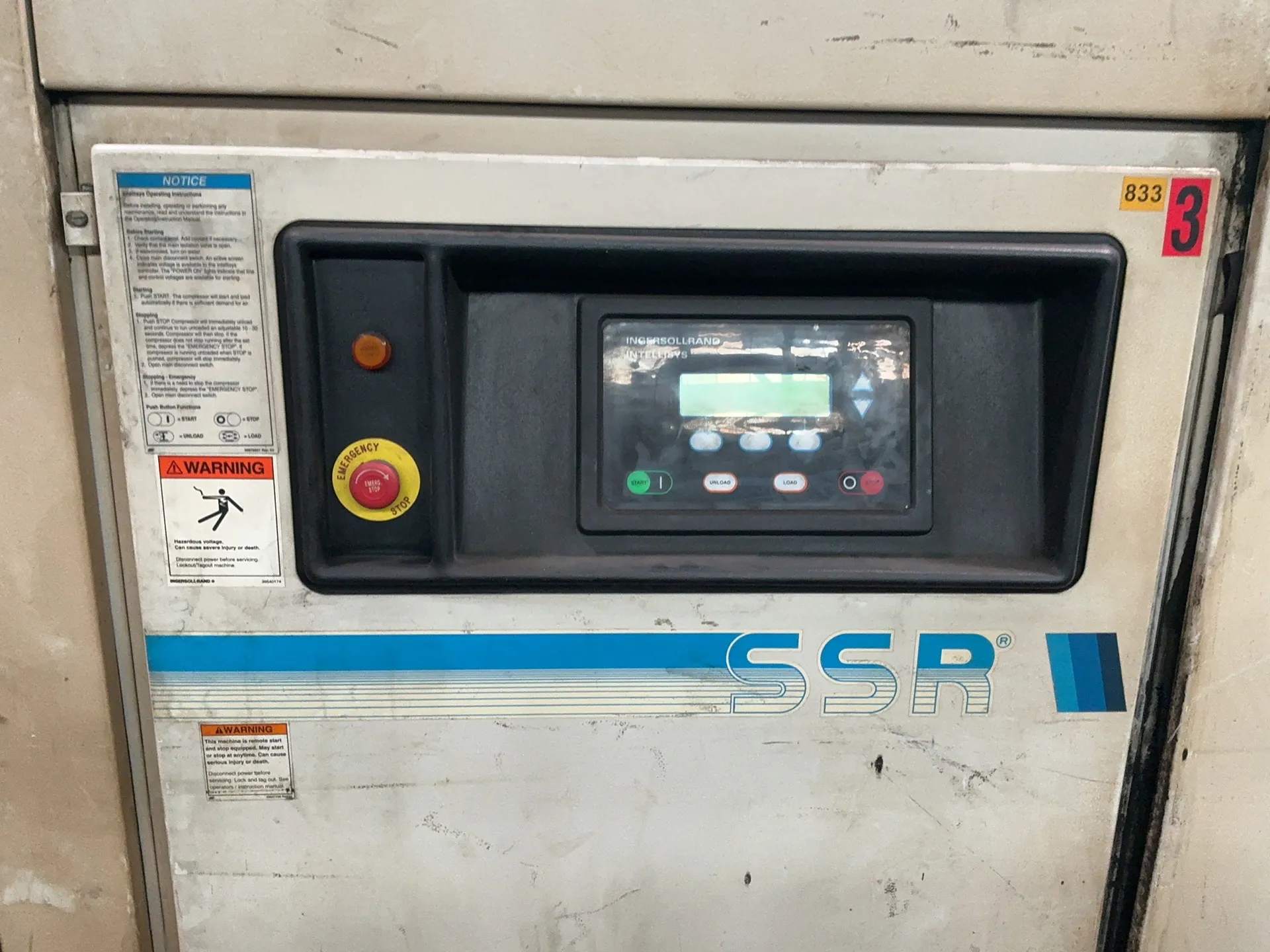 670 cfm, 135 psi, Ingersoll-Rand #SSR-EP150, air compressor, 150 HP, 1170 RPM, approx. 140 gallon tank