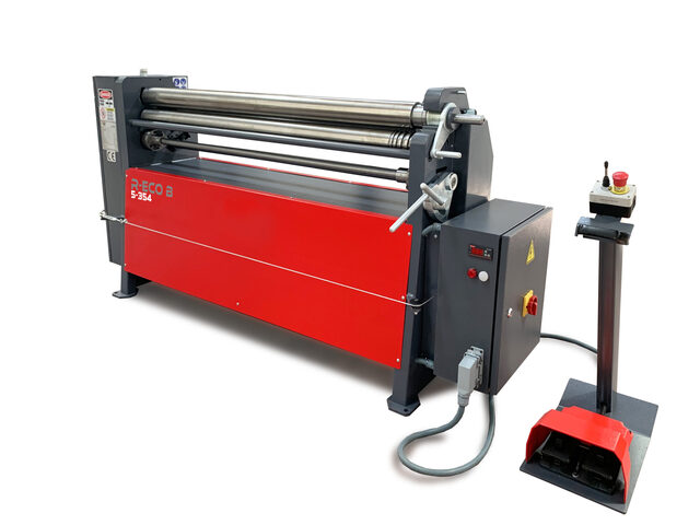 5' x 16 gauge RMT #R-ECO-B-5-354, motorized initial pinch 3 roll plate roll, cast iron frame, magnetic brake