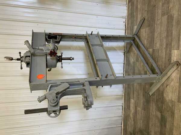 25 Ton, Dake #7-089, hydraulic H-frame press, 5" stroke, 34-1/4" between uprights, 37-3/4" x 9-3/4" bed, hand