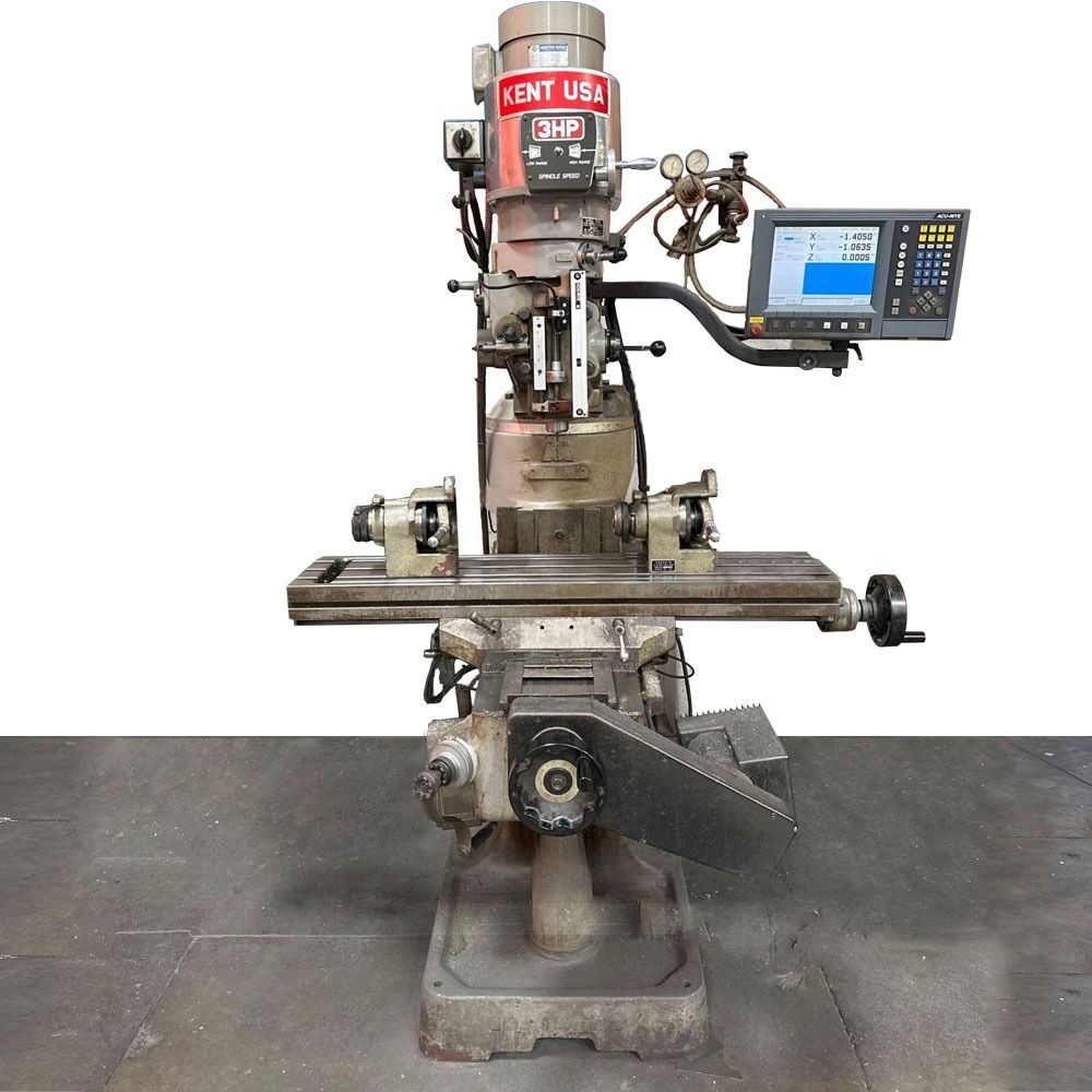 Kent #KTM-3VS, CNC vertical bed mill, 9" x 42" table, 35" X, 12" Y, 15" Z, 60-4200 RPM, 3 HP, R-8, Acu-Rite