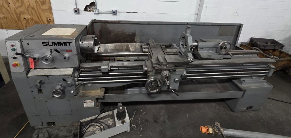 18"/26" x 80" Summit #18-3X80, gap bed lathe, 3" bore, D1-8, 10" 3-jaw, 12 spds, 30-2000 RPM, 5MT TS, 10 HP