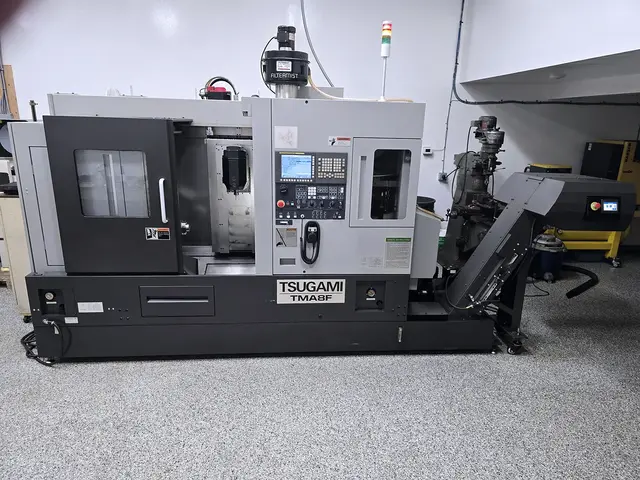 Tsugami #TMA8F, CNC lathe, 8.66" turning diameter, 22.83" machining length, 2.5" bar, 20 HP, 5000 RPM, sub
