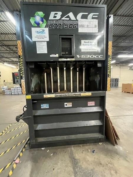 60" width x 30" D x 48" H BACE #V630CC, vertical baler, 10 HP, 50 cu. ft. bale, 1,000 lb. OCC, 56,548 lb.