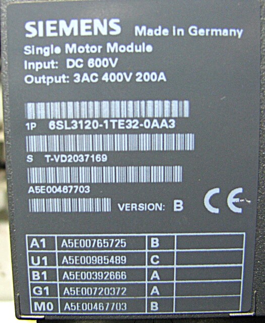 100 HP Siemens, 6SL3120, AC Variable Frequency Drives, 200 amps, 400 Volts, (2 available)