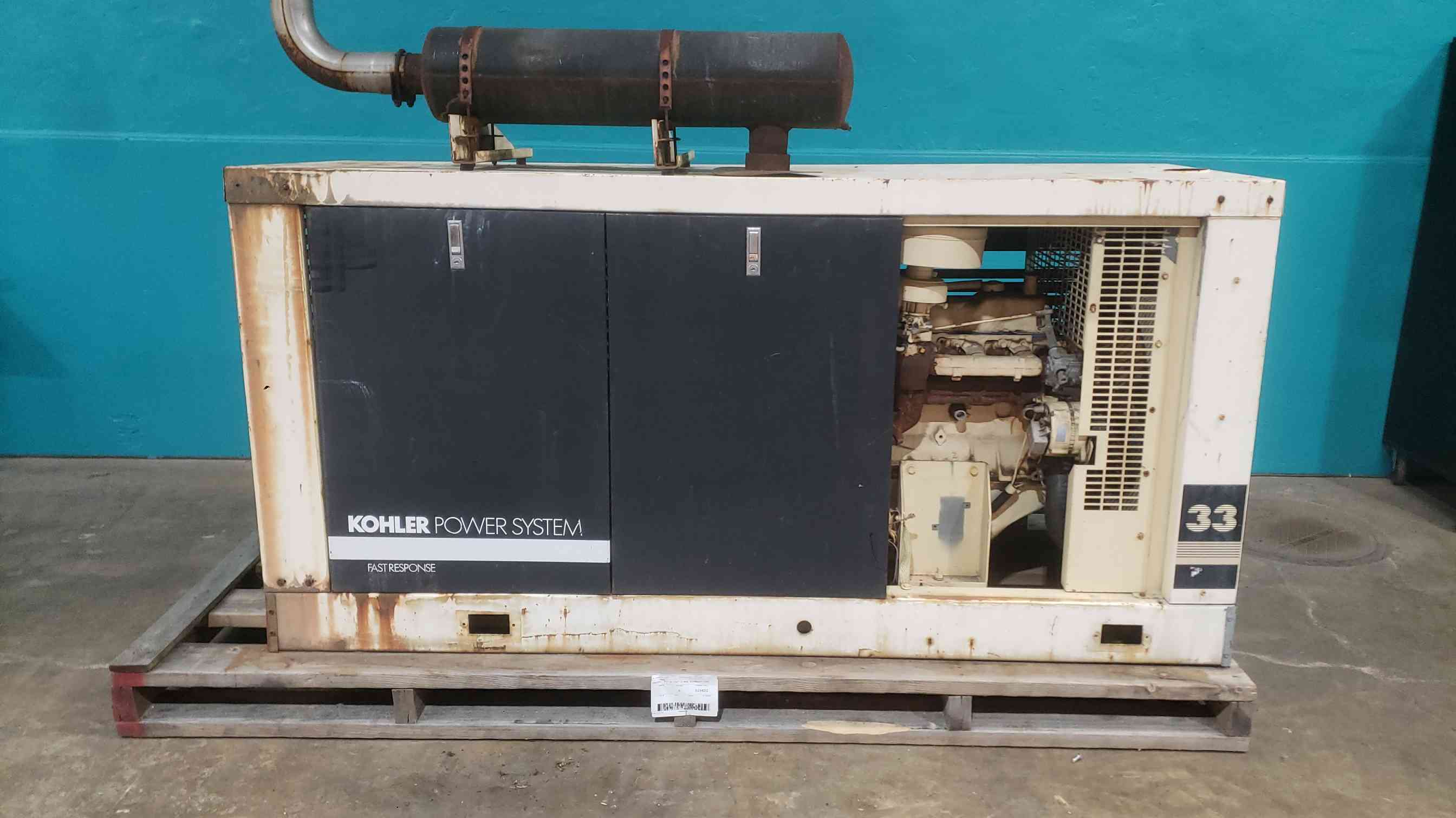 33 KW Kohler #33RZ262, natural gas generator set, 120/240 Volts, 99 Amps, multi-phase, 1165.3 hours