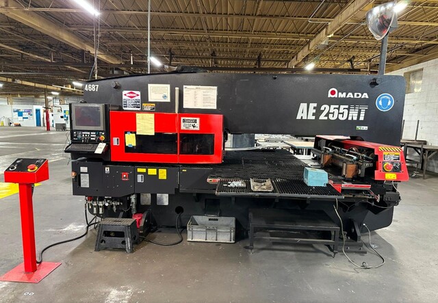 22 Ton, Amada #AE-255NT, CNC servo turret punch, 45 station, 50" x 50" sheet, 331 lb. max sheet, 10 gauge