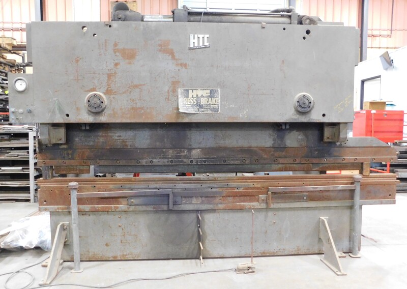 HTC #1506, hydraulic press brake, power ram tilt, tonnage control w/ gauge, 5 position depth stop, 4 way die