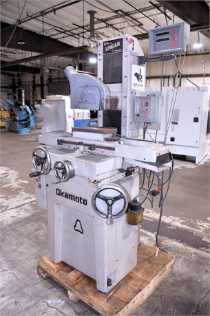 6" x 12" Okamoto #6-12/14, hand feed surface grinder, 15" x 8" travel, 8" x 3/4" x 1-1/4" wheel, 2 HP, 230