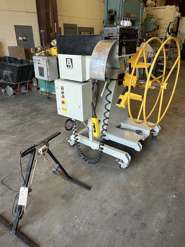 600 lb. PA Industries #RS-P49-6, coil reel & straightener, 4" width x .040" stock, 36" outside dimensions