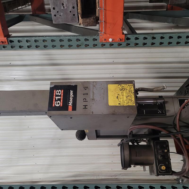 6 Ton, Haeger #618, insertion press, 8" stroke, 18" throat, M2-M12 fastener range, 3 Ph., S/N 06L00606, 1998