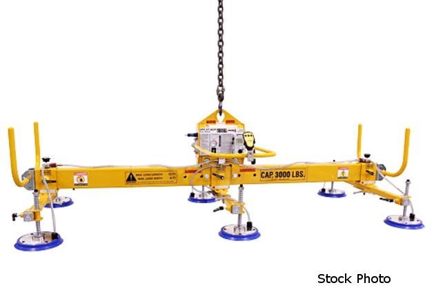 3000 lb. Anver #L300M6-110-3/44, vacuum sheet lifter, 6 pad, 12' x 6' sheet, 14 gauge to 1" steel, 110"