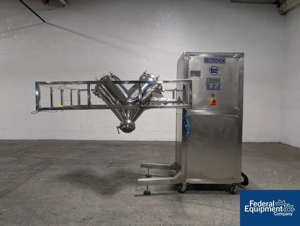 3 cu.ft. Bectochem #GMP, Twin Shell V Blender, Stainless Steel, cantilever design, solid covers, manual