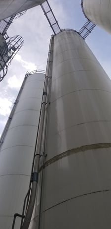 Silo, 12' dia x 50' + cone, Carbon Steel, 6000 cu.ft., powders, skirt support, #1272254 (6 available)