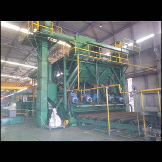 Plate Shot Blast System, 196.85" max. plate width x 944.88" max. length, 20 ton/sheet, (8) 75 HP impeller
