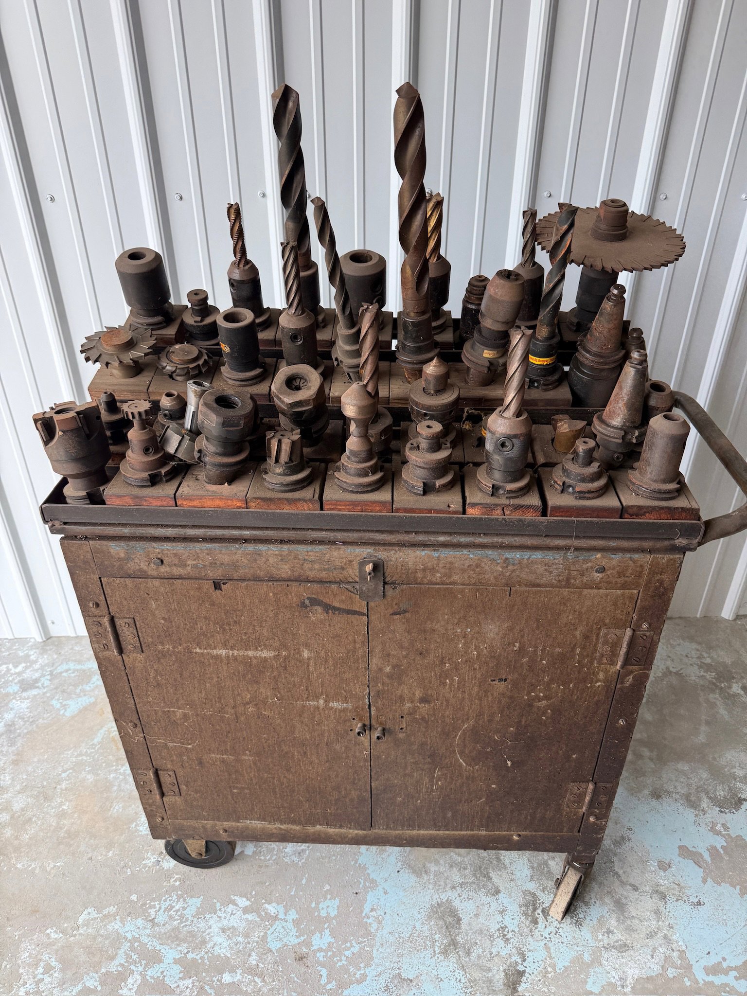 Tool Cabinet w/ Assorted Machine Tooling, Drills, End Mills, Holders and Related, vintage