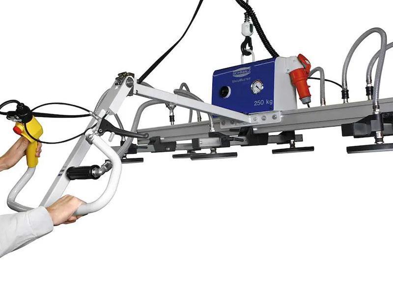 550 lb. Schmalz #Vacumaster-Basic-250, vacuum lift, 90° rotate/tilt, 94" main beam, (8) suction pads, w/