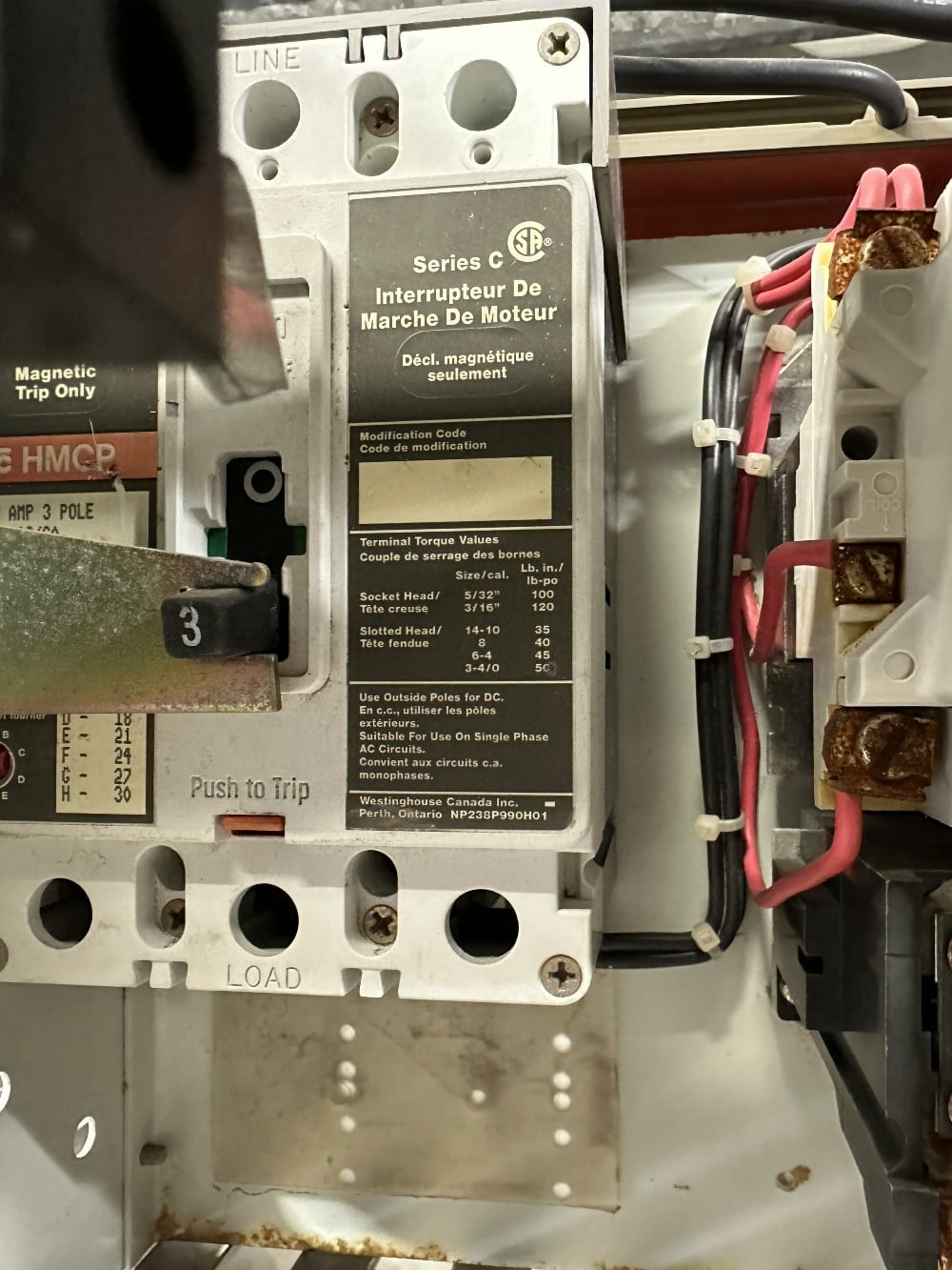 Westinghouse, Series " C", Combination Motor Starter, HMCP Magnetic Trip Only, 3-Pole, NEMA Size 1, 7.5 HP